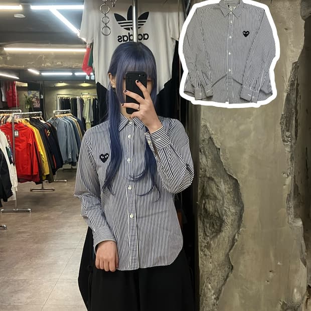 꼼데가르송 스트라이프 셔츠 네이비 화이트 L  #csz2281 