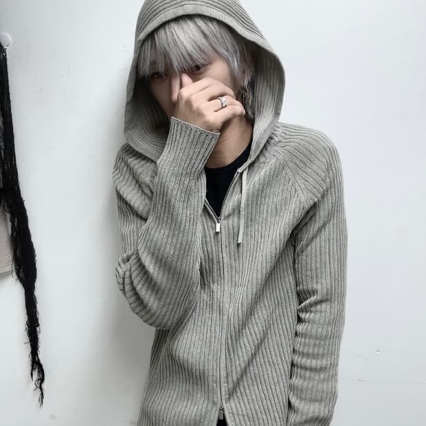 Loose-Fit Grey 2-way Hoodie zip up