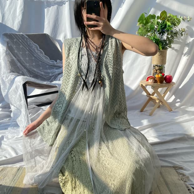 Light gray lace long one piece