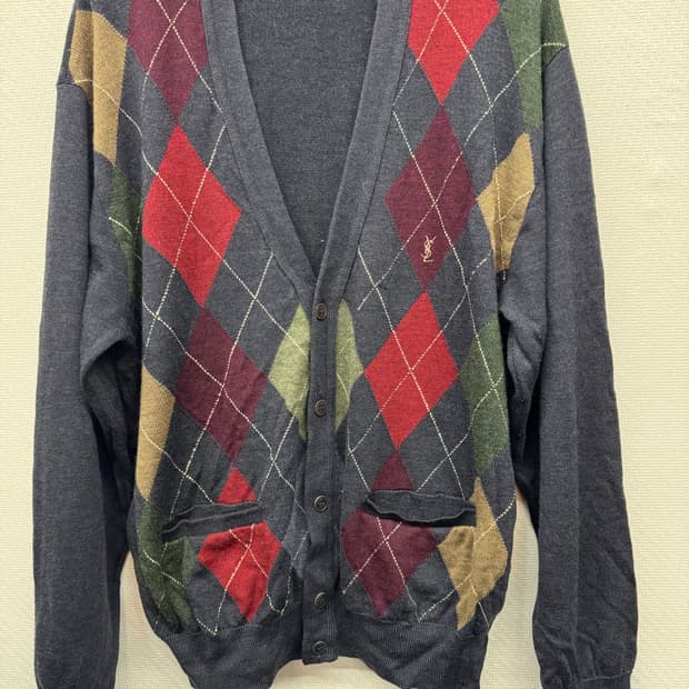 입생로랑 아가일 멀티컬러패턴 가디건 105(XL)