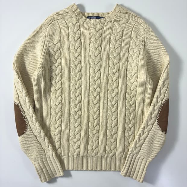 Polo 폴로 랄프로렌 00'크림 아이보리 옐보우 스웨이드 케이즐 스웨터