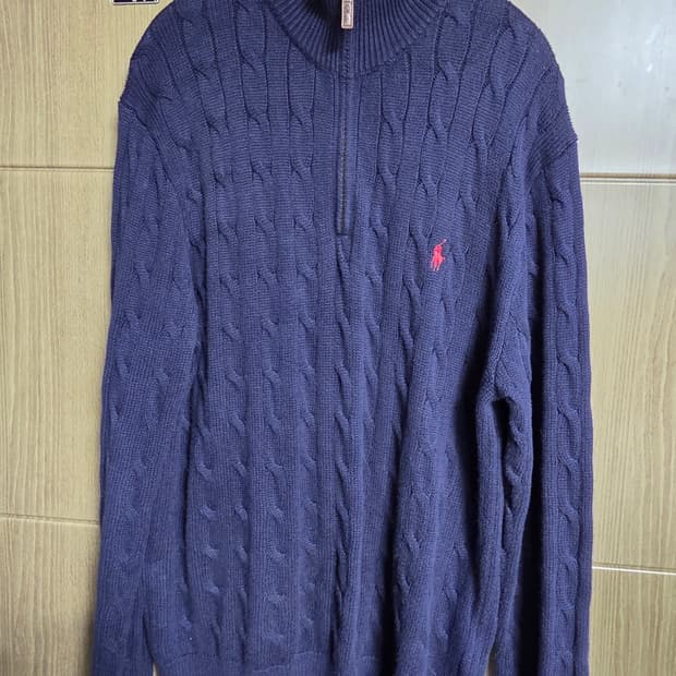 폴로 케이블 반집업 니트