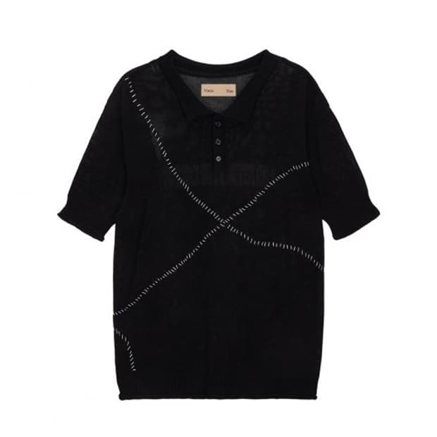 마뗑킴 핸드 스티치 피크 니트 탑 인 블랙