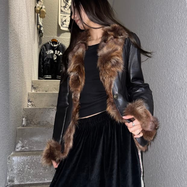 빈티지 퍼 트리밍 레더자켓