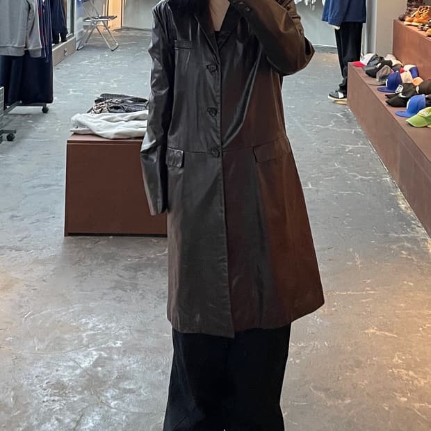 빈티지 보이런던 브라운 롱 가죽 코트 H1285