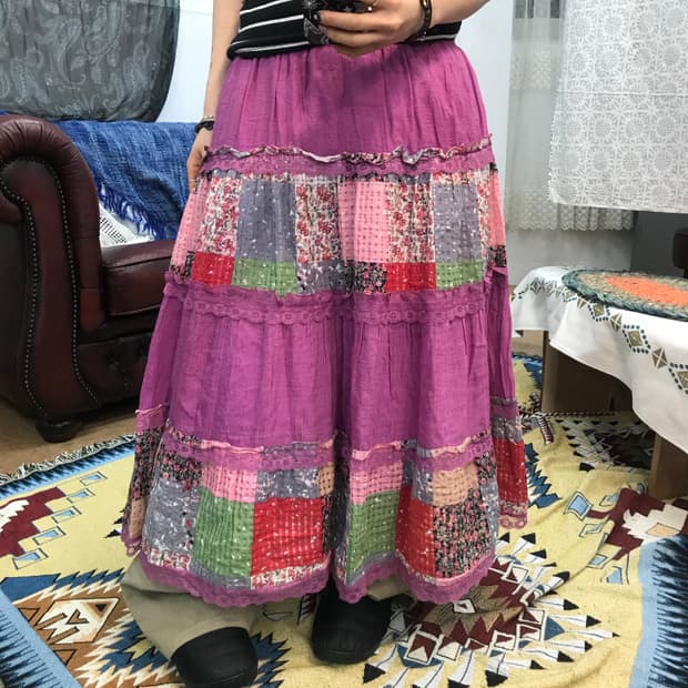 모리 여성 패치 디테일 밴딩 스커트 