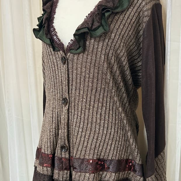 빈티지 오리엔탈 페어리 브라운 니트 가디건
