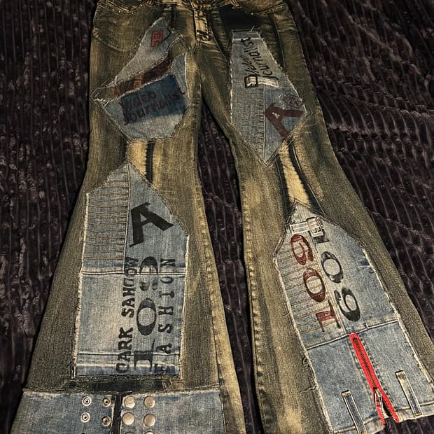 Denim Patch Detail Zipper Boots Cut Pant