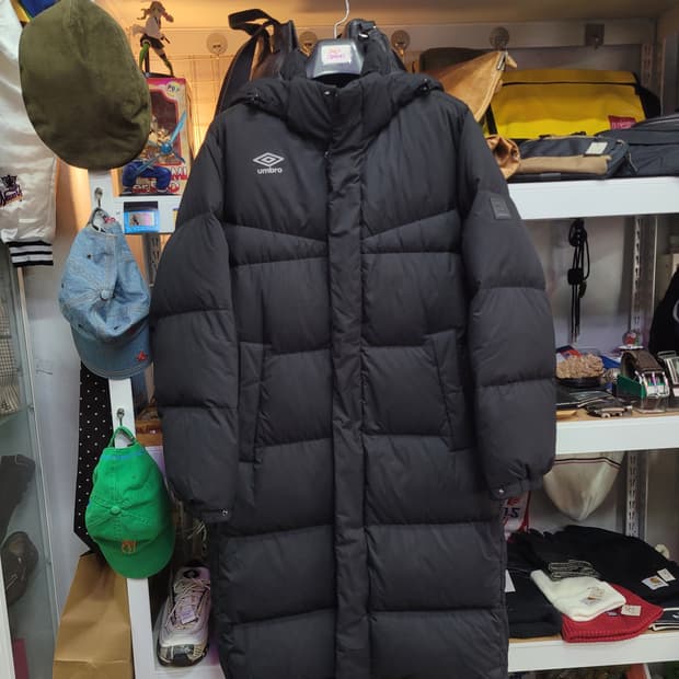 umbro 엄브로 블랙 롱 패딩 구스 다운 (후드 탈부착)