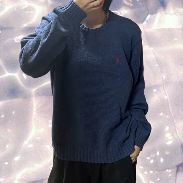 폴로 랄프로렌 오버핏 코튼 니트 네이비 블루 XL 105 