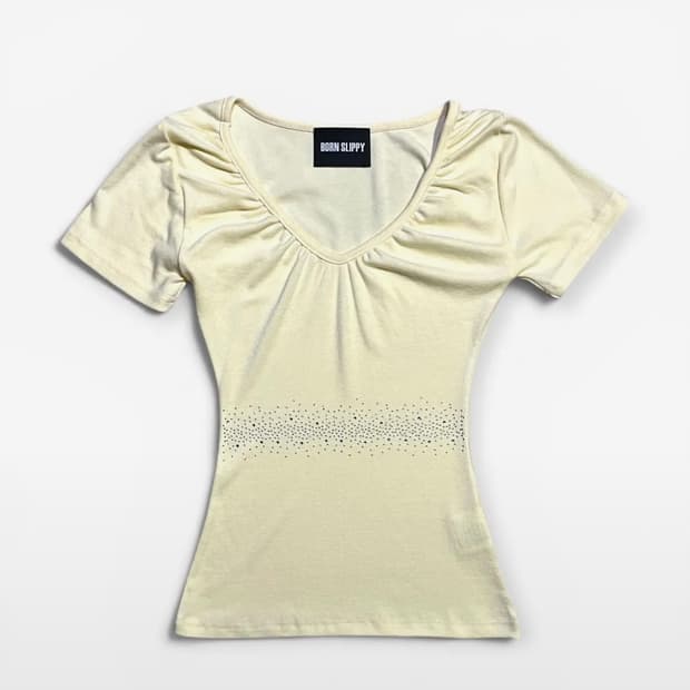 본슬리피 Crystal Line V Shirring Tee Yellow