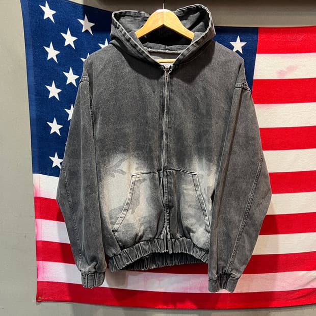 Slogan 워싱 그레이 데님 후드자켓