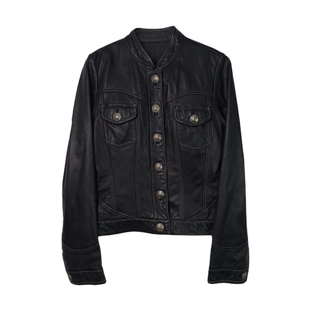 크롭 램스킨 자켓 66