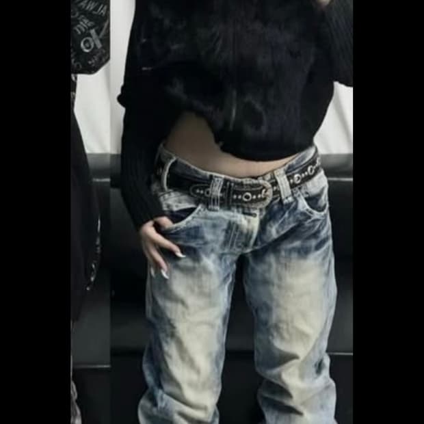 (입질연)노드네피아빈티지아이스워싱데님청바지큐빈티지아야즈오츠팝걸