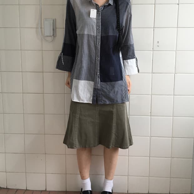 Check pattern mixed shirt