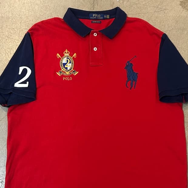 XL 폴로랄프로렌 커스텀 슬림핏 빅포니 레드 카라 반팔 티셔츠