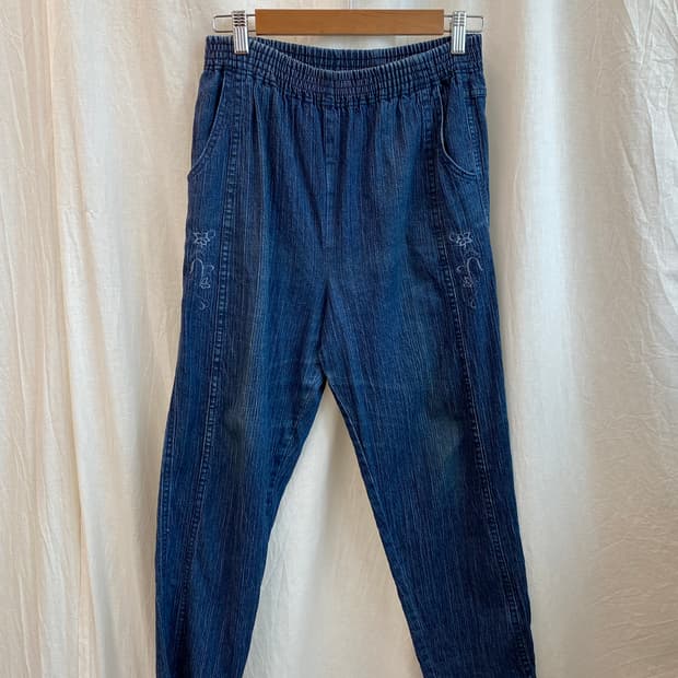 데님 자수 밴딩팬츠(M)