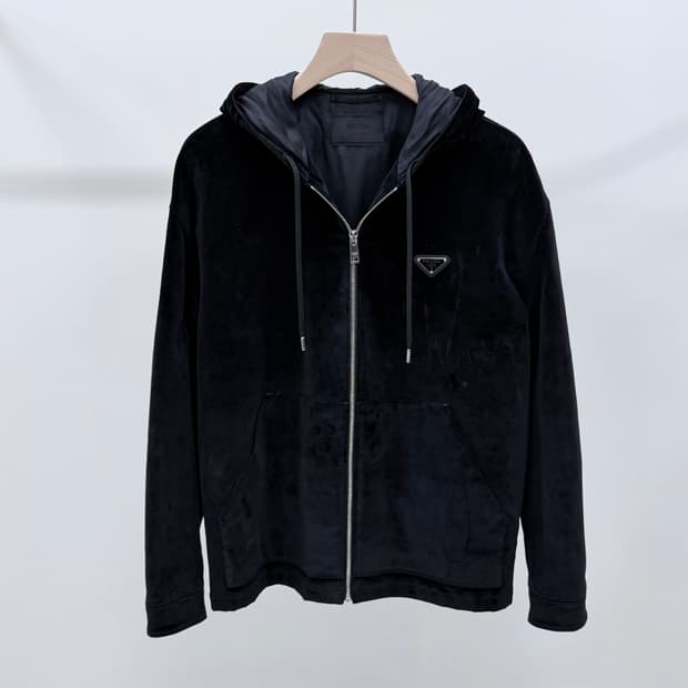 [S+급/오버핏S] 프라다 벨벳 후드 블루종 자켓 블랙