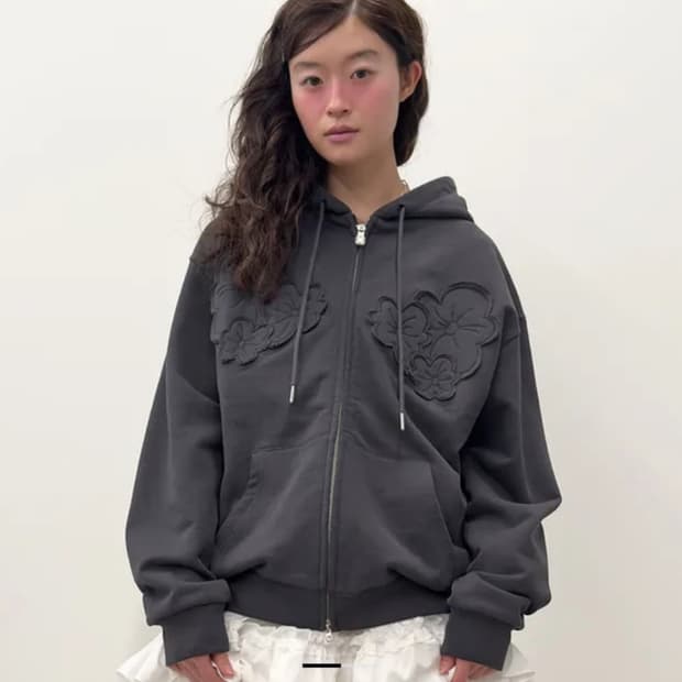 타입서비스 플라워 후드집업 차콜