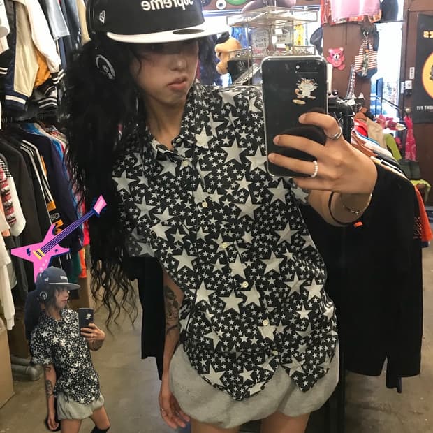 < BAPE SATR !!!!! Pattern Shirt >