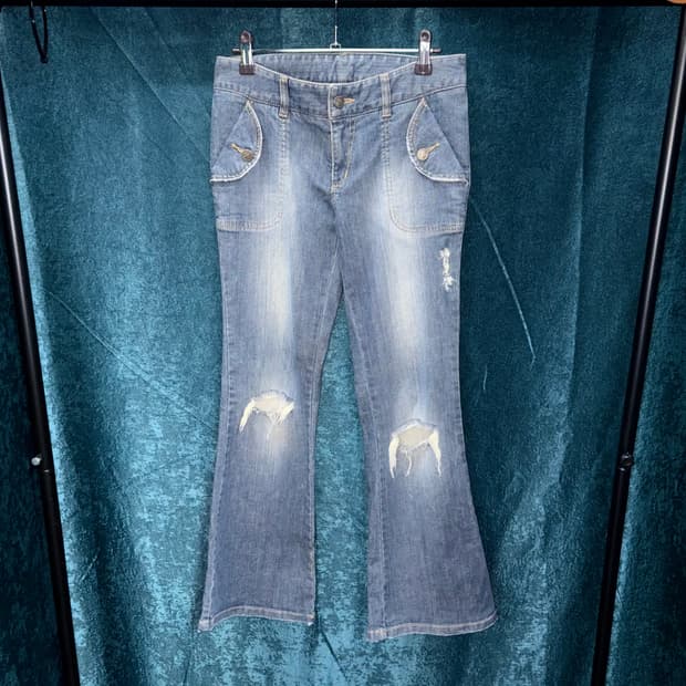 (28) 빈티지 데미지 워싱 부츠컷 데님 팬츠