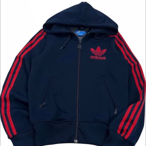 아디다스 네이비레드 삼선 후드집업