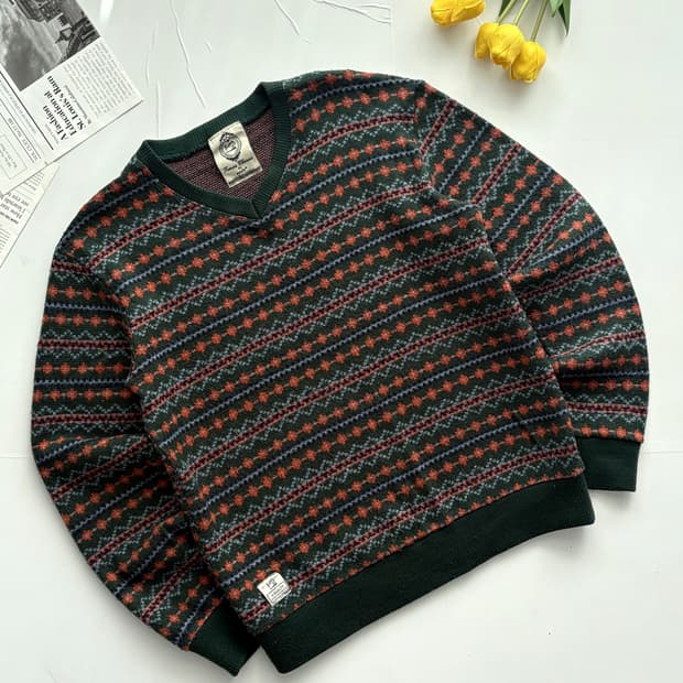 JPN 빈티지 페어아일 엘보 패치 니트