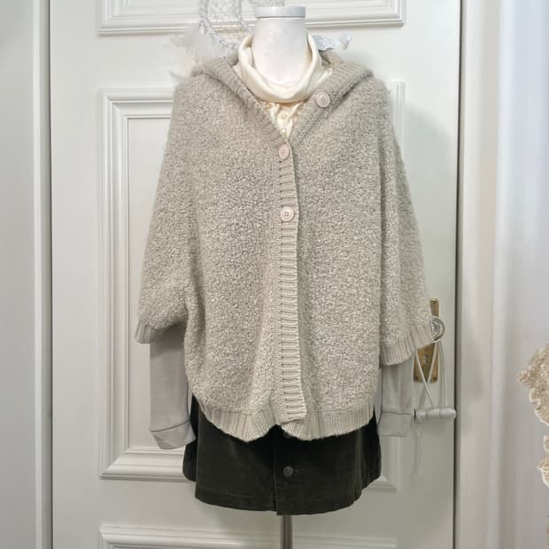 milktea boucle hoodie cape