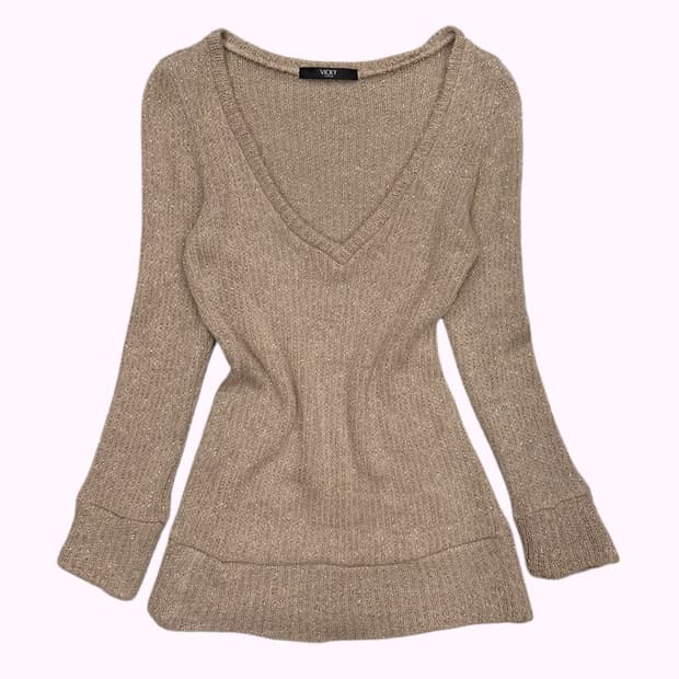 VICKY COUTURE glitter beige v-neck knit