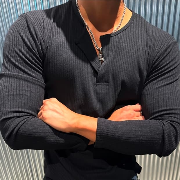 머슬핏 골지 긴팔티 블랙