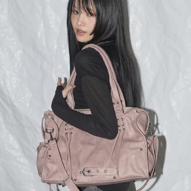 팬시클럽 벨티드 워싱 레더백 핑크