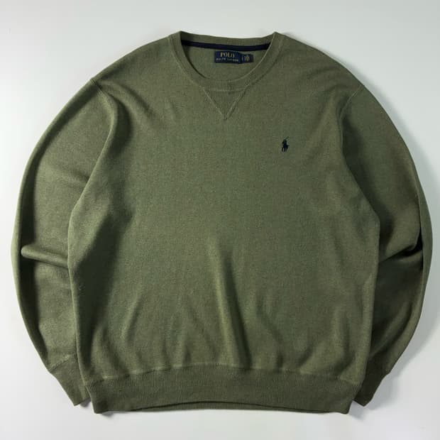 Polo  폴로 랄프로렌 자수 코튼 카키 라운드 니트 