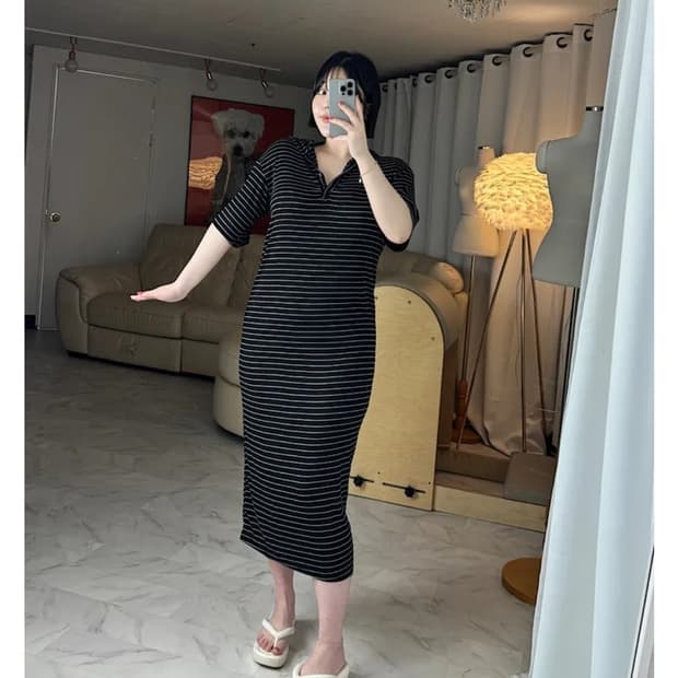새옷)스트라이프 후드롱원피스 55-77