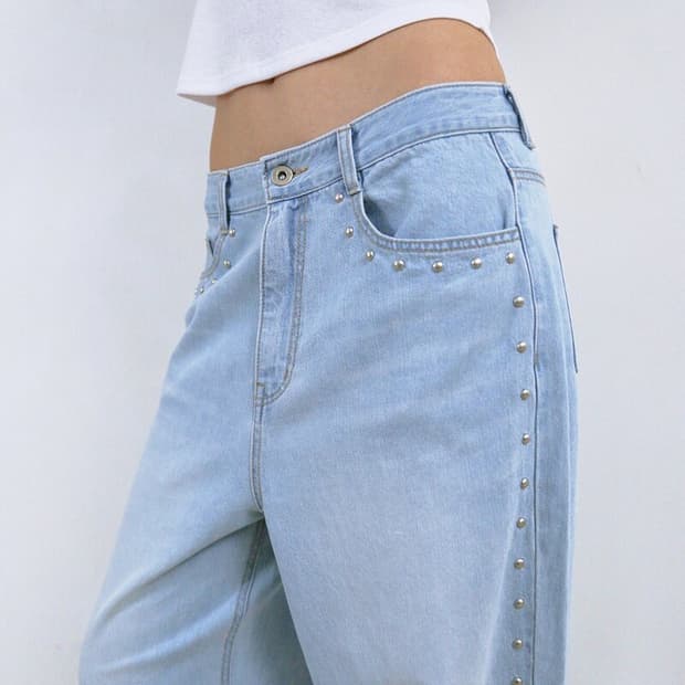 폴리수엠 SS Studded Washed Jeans(Light Blue)