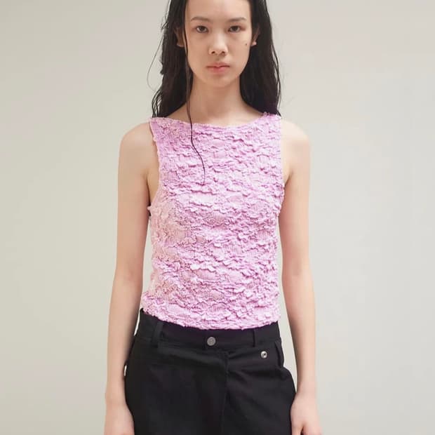 세릭 레이스 보트넥 슬리브리스 핑크