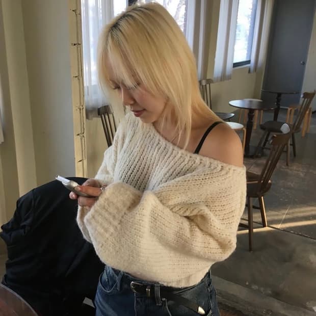 아워캐비넷 waffle boat neck knit