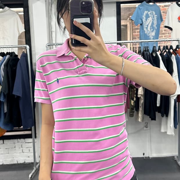 폴로 랄프로렌 핑크 스트라이프 카라티
