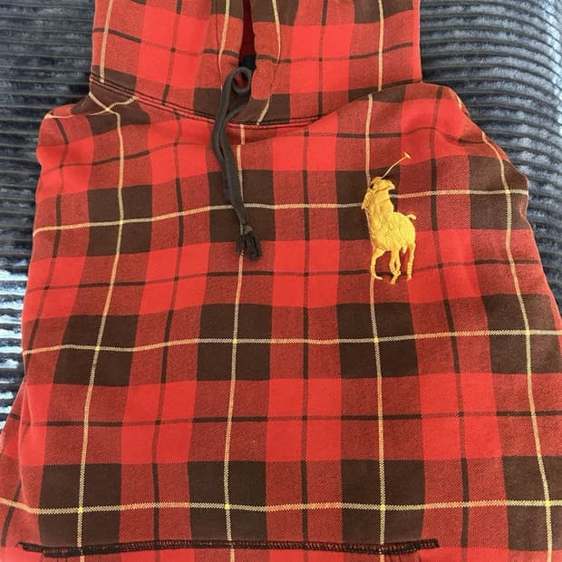 폴로 랄프로렌 빅포니 체크 후드티 레드
