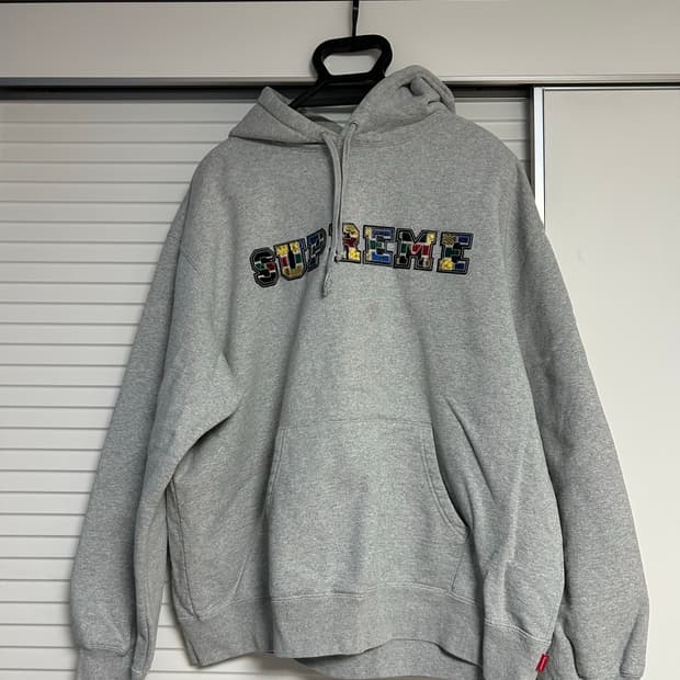 [L] 슈프림 패치워크 레더 후드 그레이