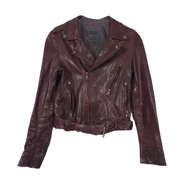 CODE N THE 천연 양가죽 빈티지 벨티드 라이더 자켓 S