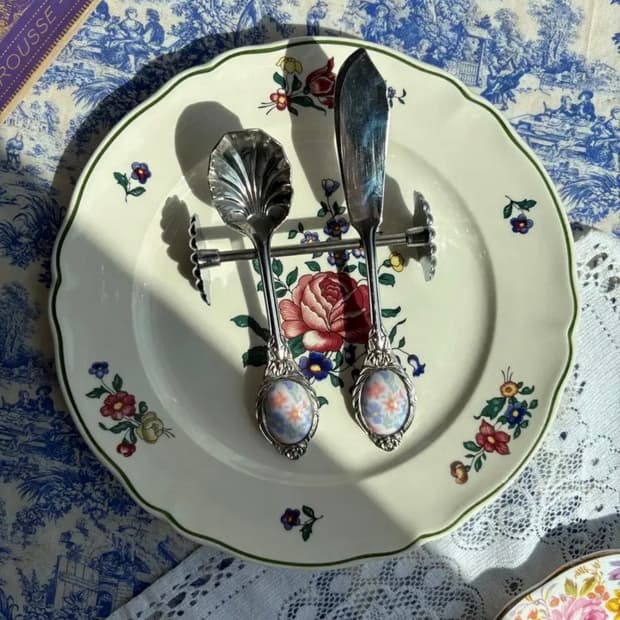 일본 빈티지 실버플레이트 쉘 슈가스푼 버터나이프세트