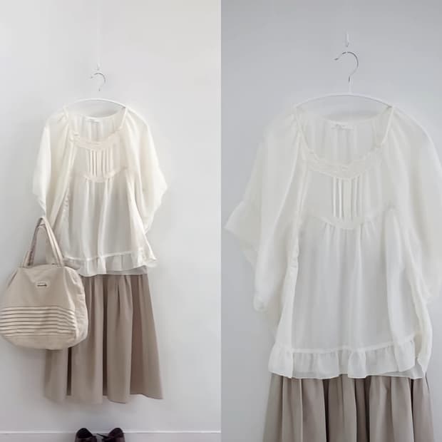 소금 빈티지 케이프 프릴 블라우스 화이트