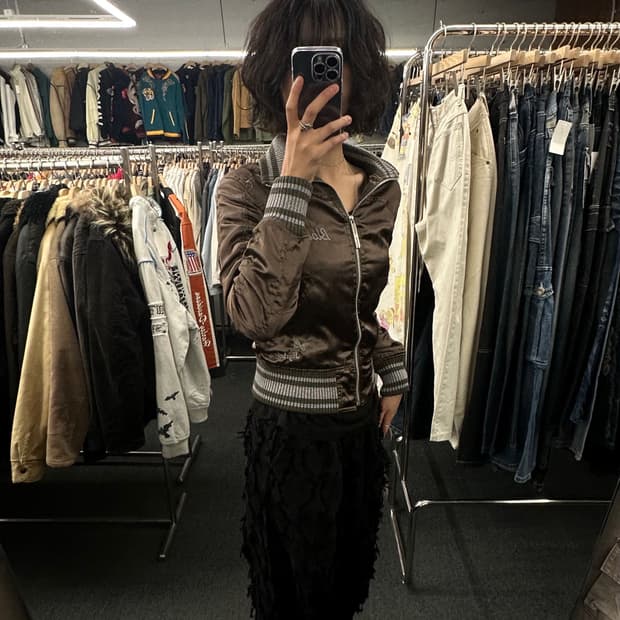 OS)Hysteric Glamour 빈티지 자수 누빔 블루종 자켓