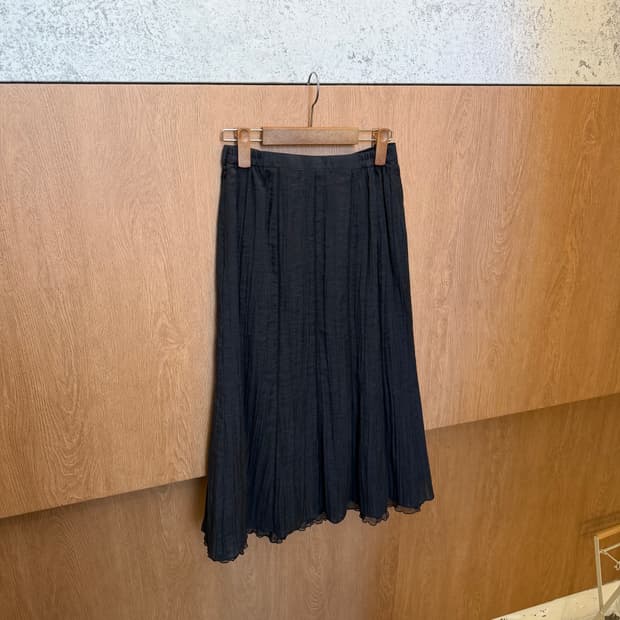 빈티지 시스루 쉬폰 플리츠 A라인 주름 롱 스커트 블랙