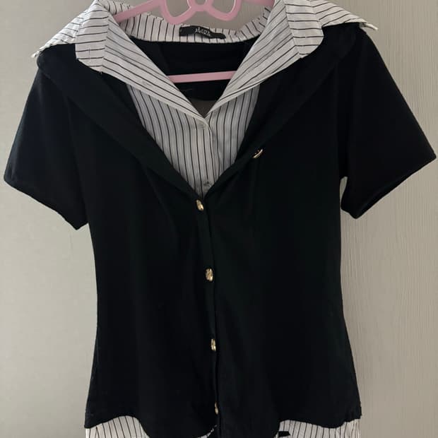 긱시크 오네갸루 스트라이프 레이어드 반팔 셔츠