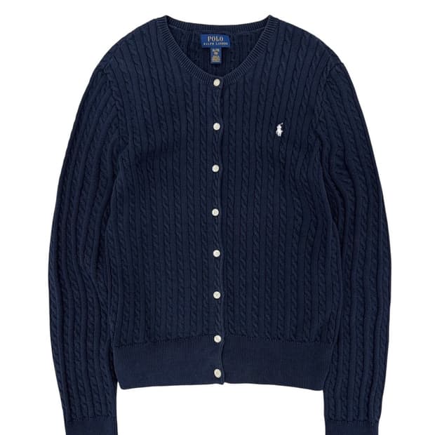폴로 케이블 꽈배기 가디건 네이비 (키즈/여성XS)
