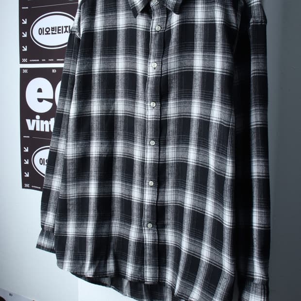 (M-XL) 언탭드 스튜디오 셔츠 남방 체크 블랙 플란넬-H36892