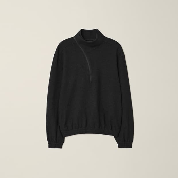 EE curved half wool zip-up black L