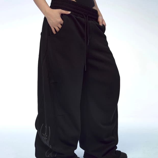 Cyber-Gothic Graphic Wide Sweatpants