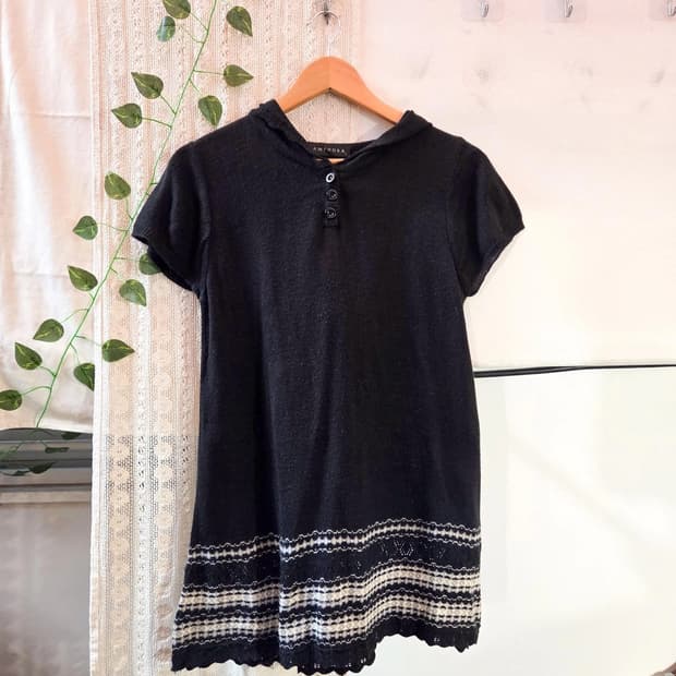 블랙 후드 반팔 니트